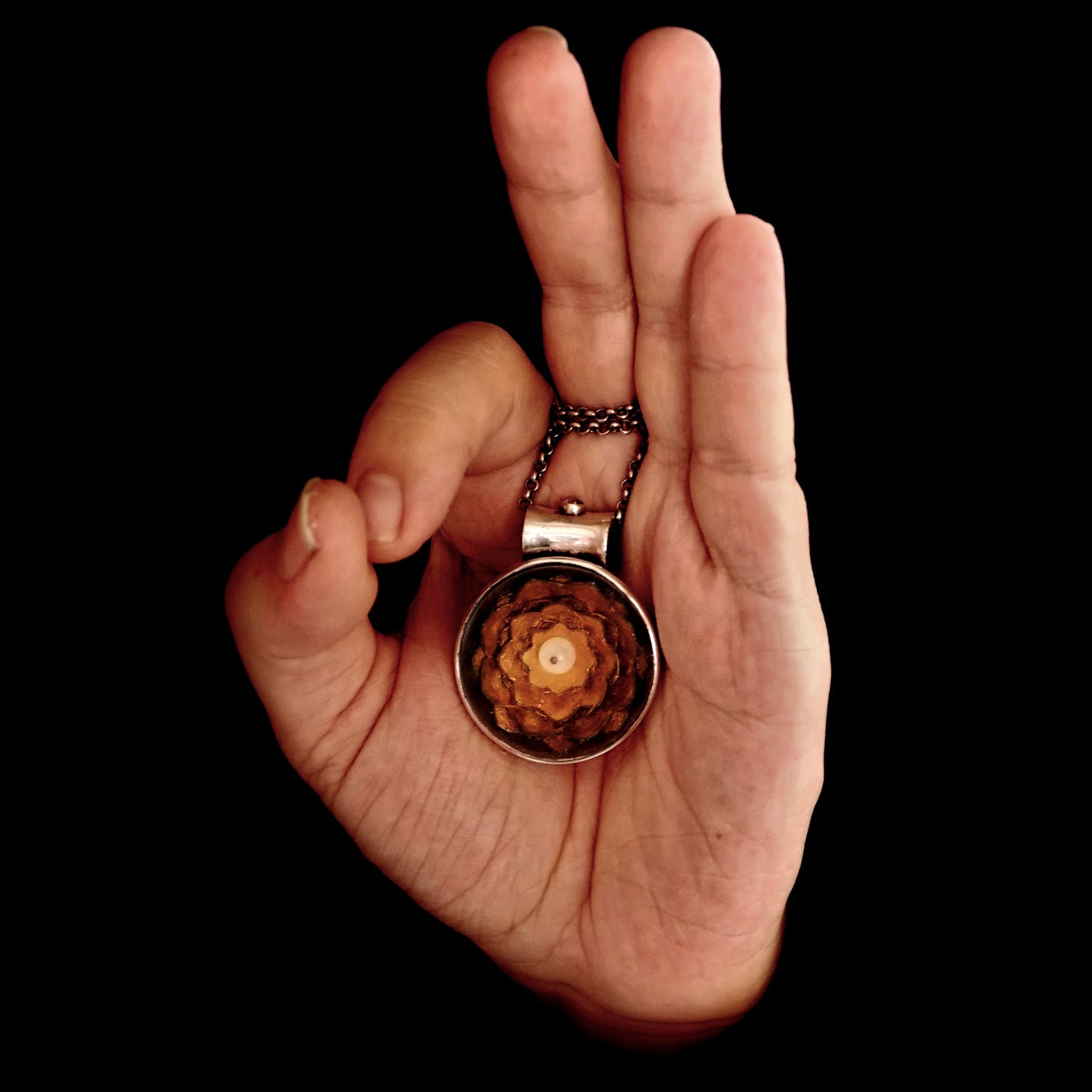PENDENTIF PADMA - Argent 925, Feuille d'or, Pierre de Lune & Verre