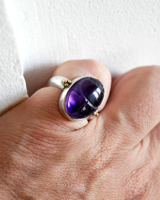 KHEPRI RING - Amethyst Scarab, Sterling silver & 18K Gold