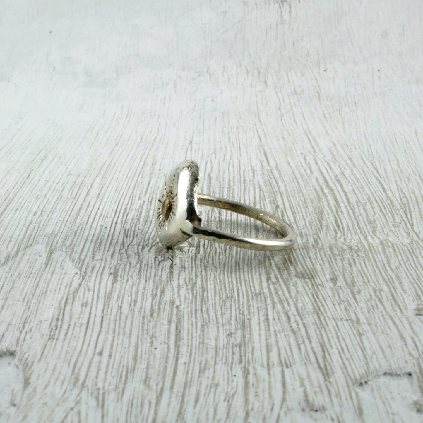 bague brut en Argent 925, Cristal de Roche & feuille d'Or de coté Thalisman