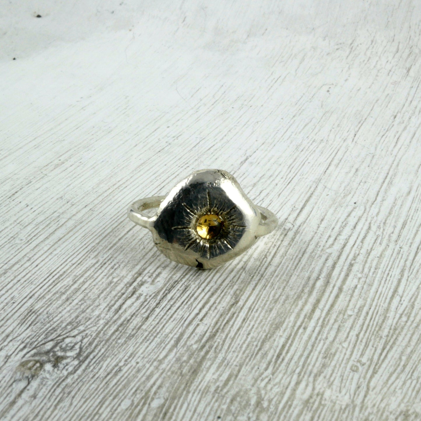 bague brut en Argent 925, Cristal de Roche & feuille d'Or Thalisman