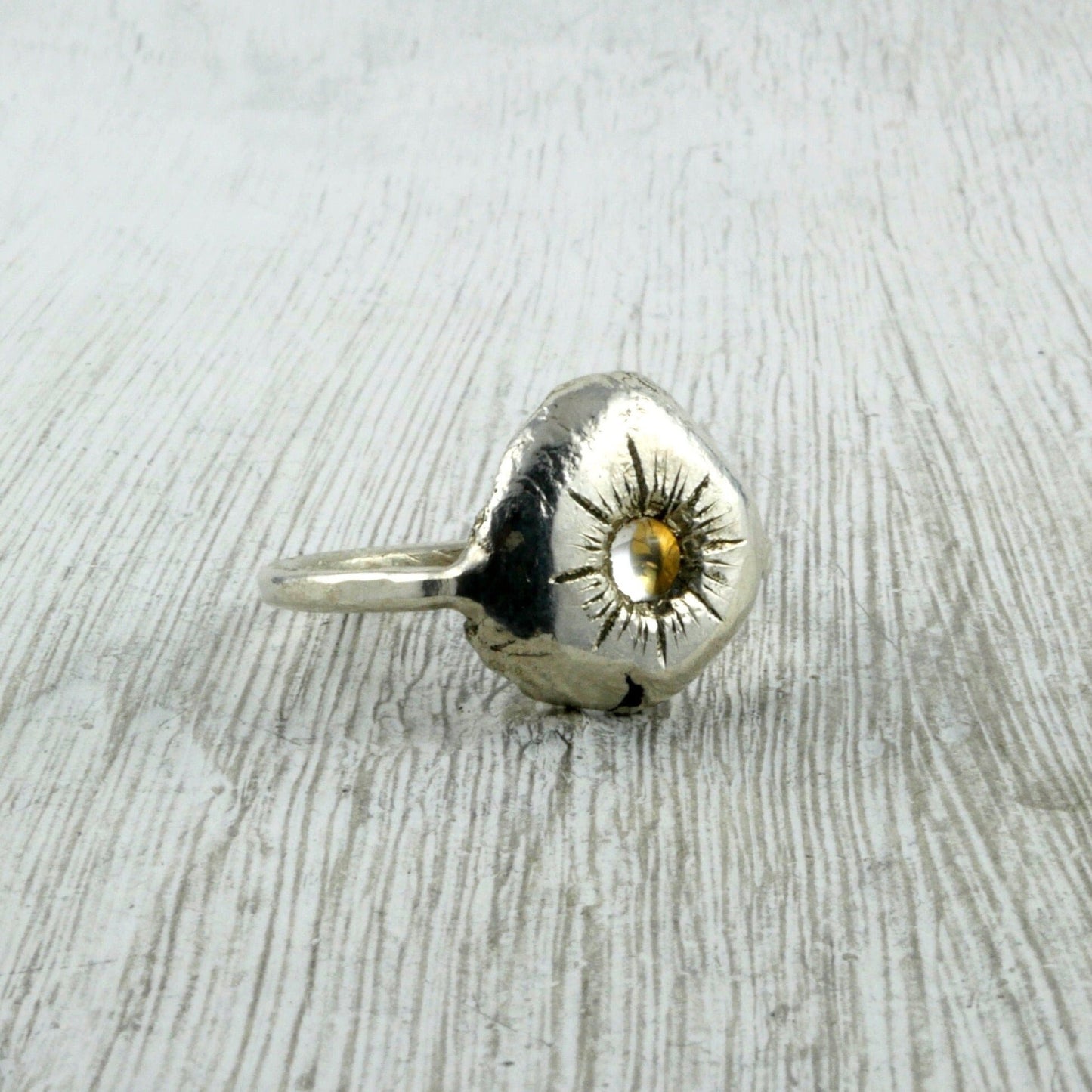 bague brut en Argent 925, Cristal de Roche & feuille d'Or Thalisman