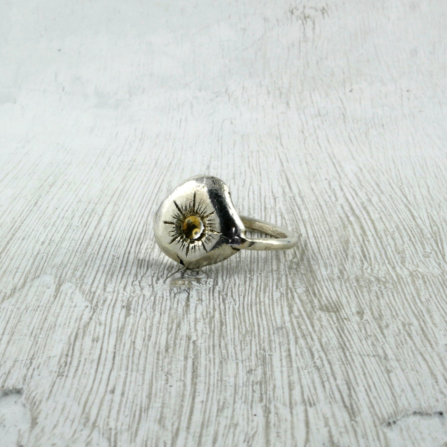 bague brut en Argent 925, Cristal de Roche & feuille d'Or Thalisman