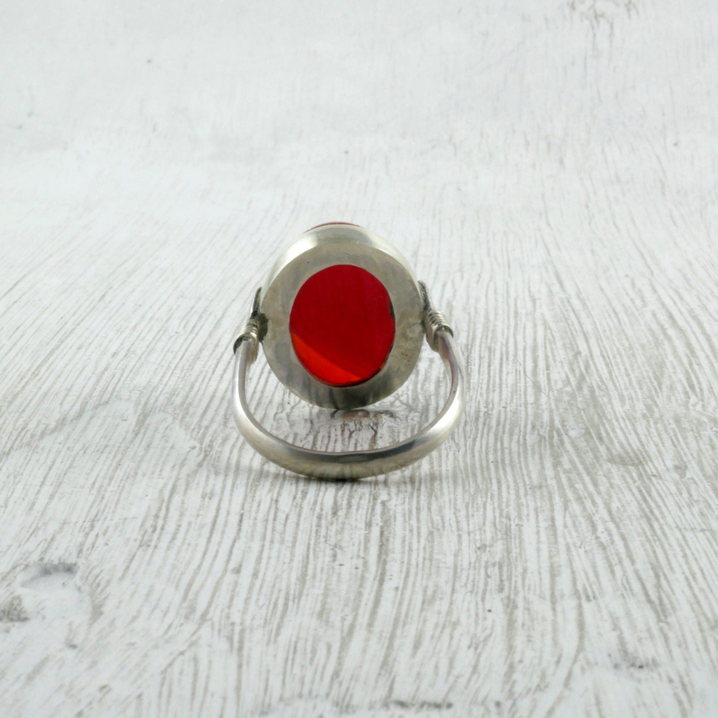 bague argent et agate rouge