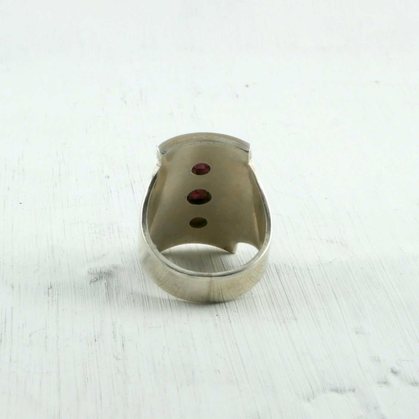 Bague en Argent 925 avec trois Grenats bruts arrière Thalisman