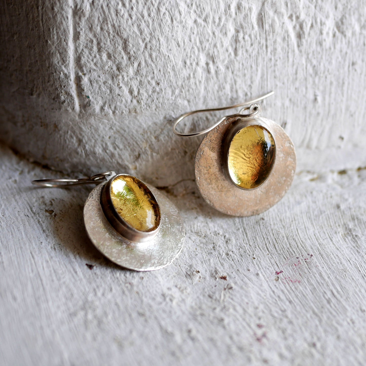 BOUCLES D'OREILLES SELENE - Argent 925, Cristal & Feuille d'Or Thalisman