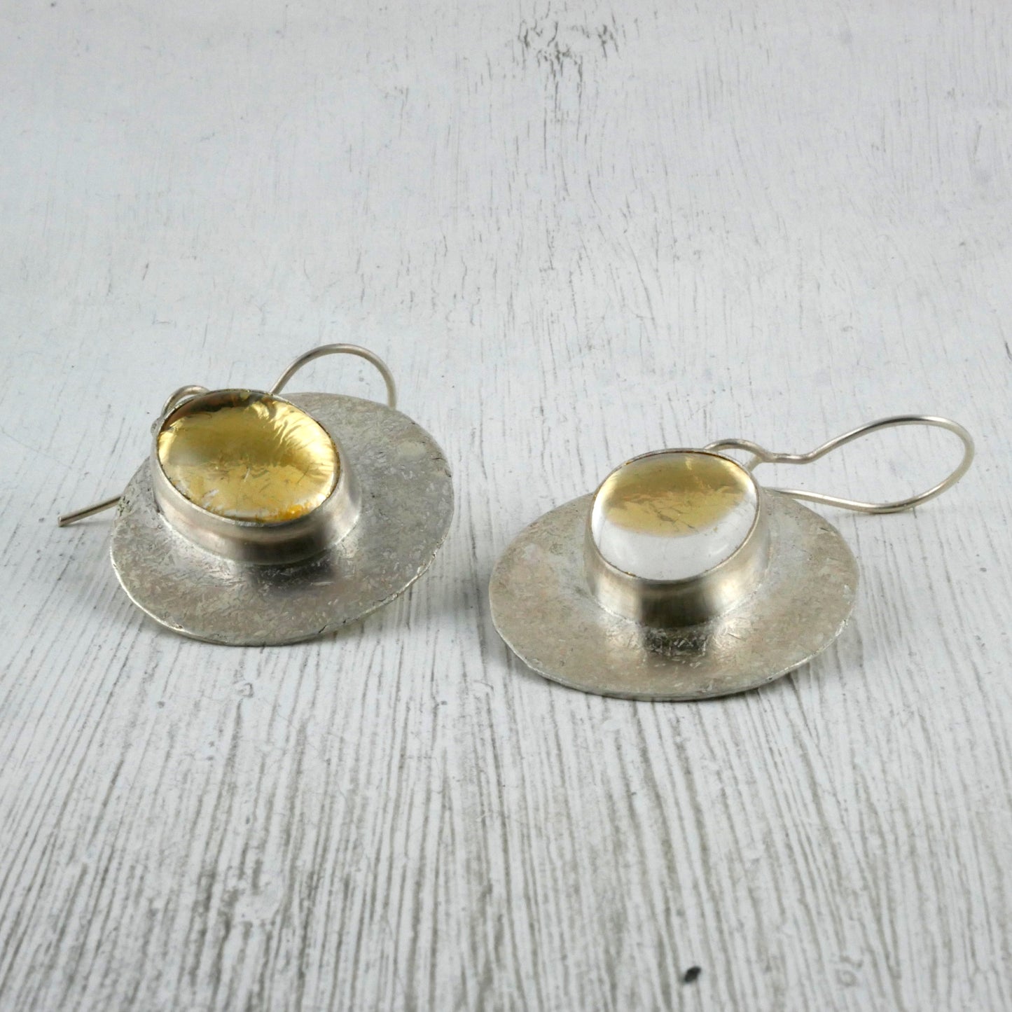 BOUCLES D'OREILLES SELENE - Argent 925, Cristal & Feuille d'Or Thalisman