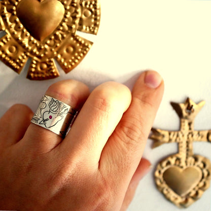 ANNEAU OMNIA VINCIT AMOR - Argent & Grenat