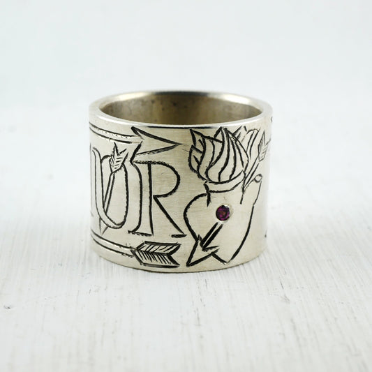 ANNEAU OMNIA VINCIT AMOR - Argent & Grenat