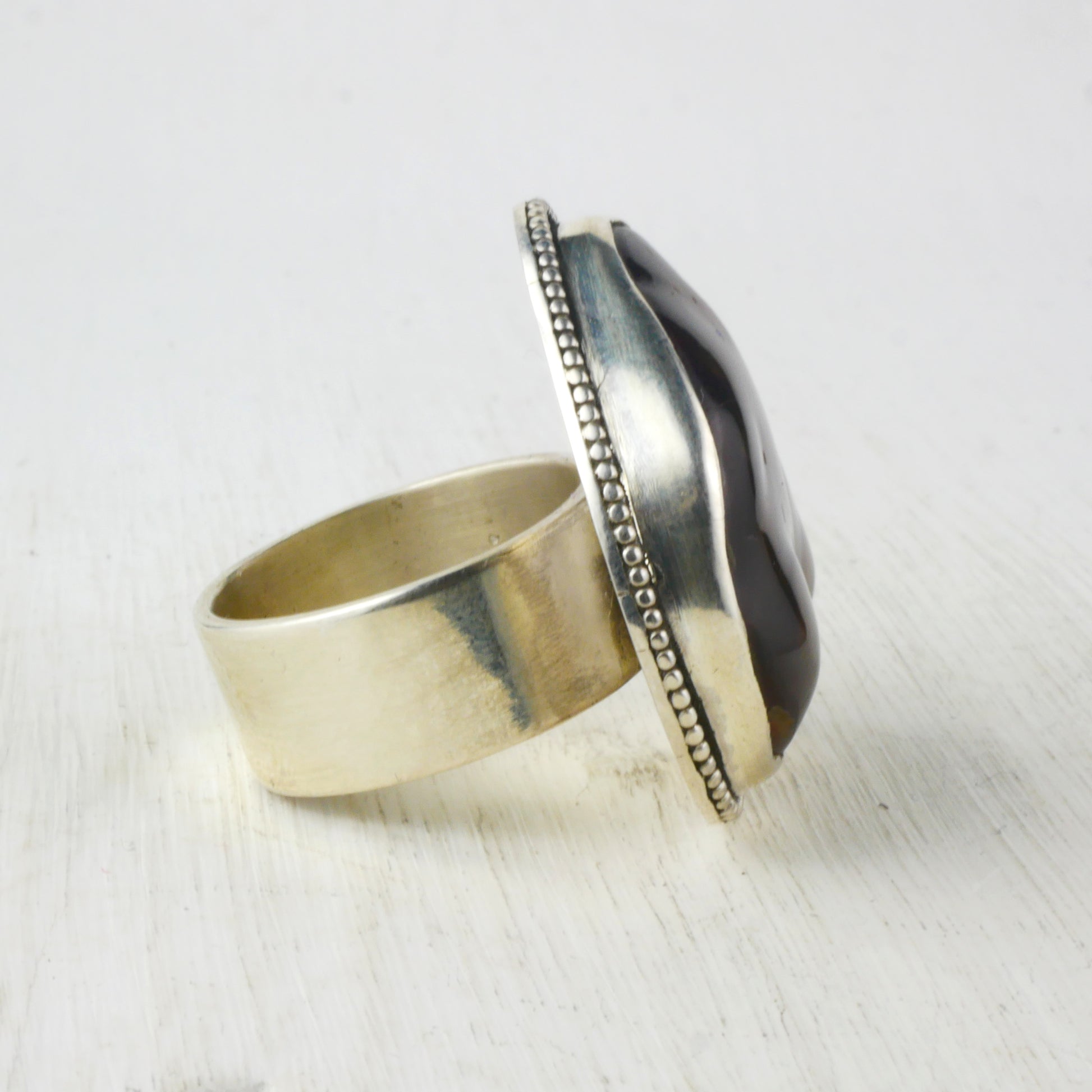 bague en argent et agate de feu mexicaine