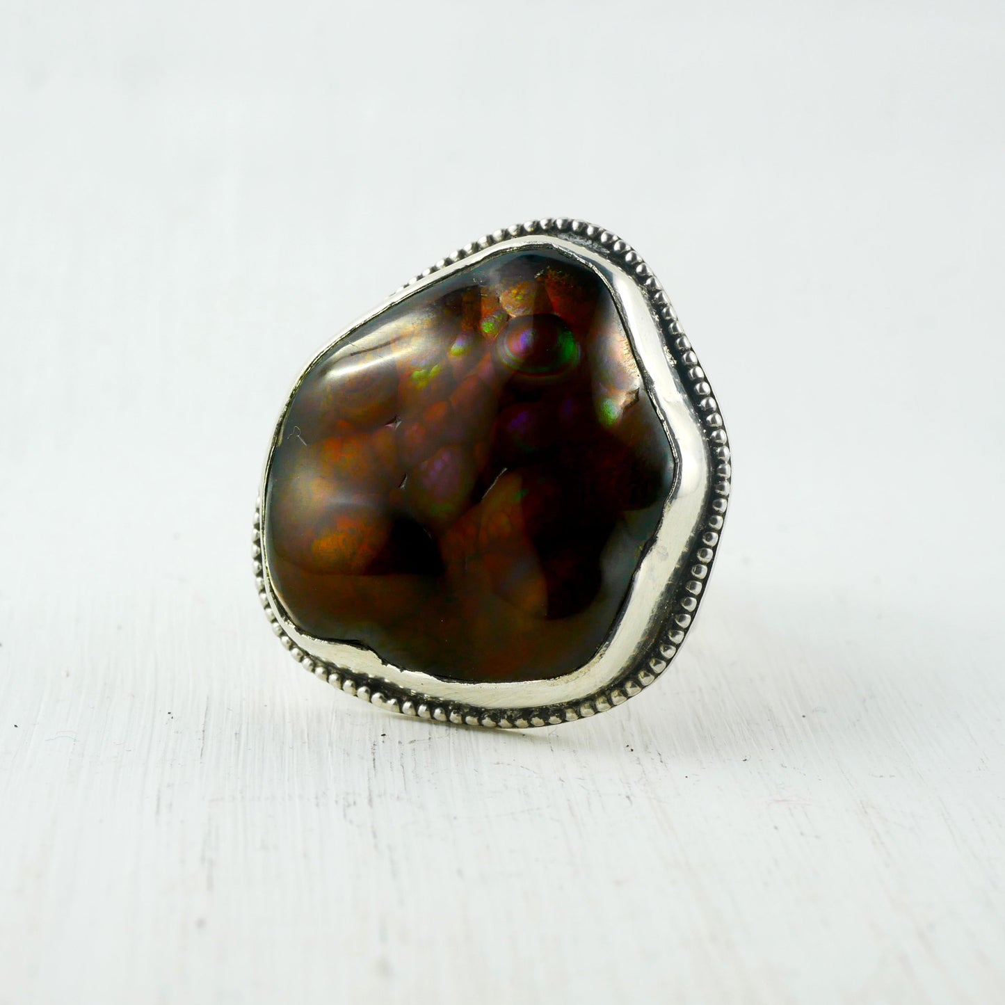 bague en argent et agate de feu mexicaine