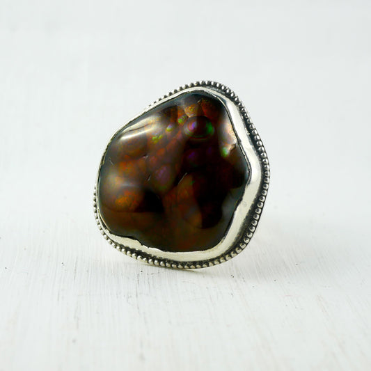 bague en argent et agate de feu mexicaine