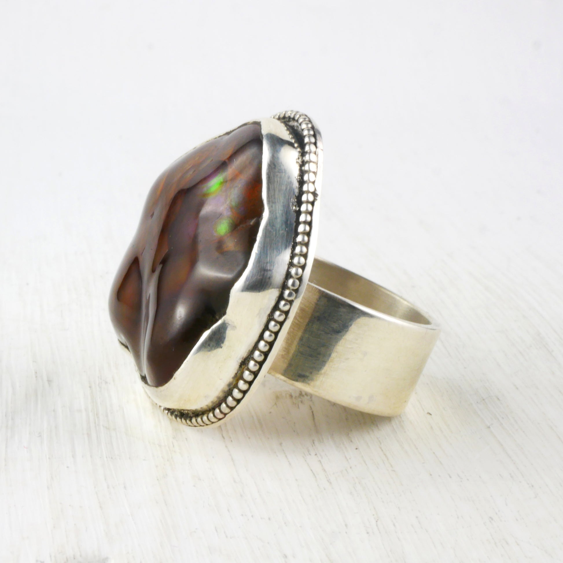 bague en argent et agate de feu mexicaine