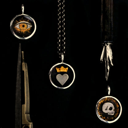 PENDENTIF VANITAS - Argent 925, Feuille d'or & Verre