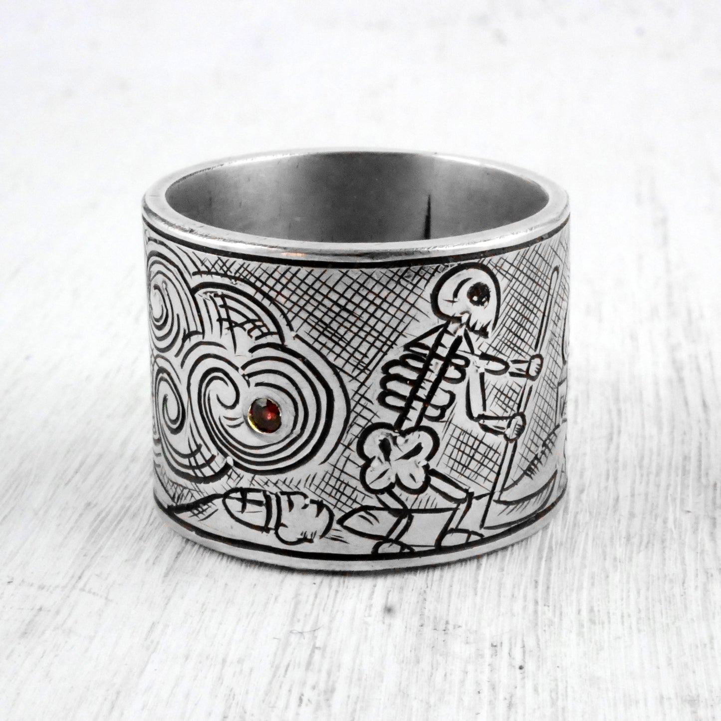 TAROT RING: DEATH X THE TOWER - Sterling Silver, Garnet
