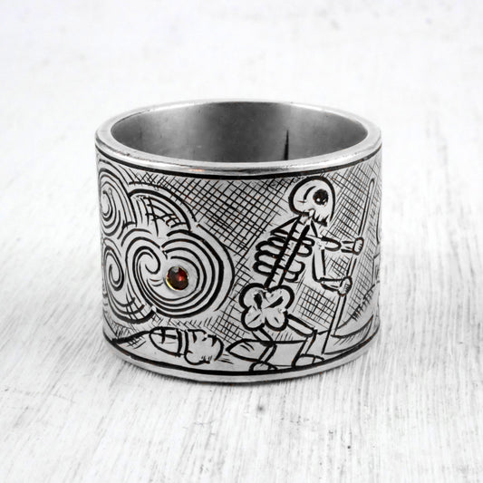 BAGUE TAROT : LA MORT X LA MAISON DIEU - Argent 925, Grenat