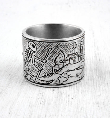 TAROT RING: DEATH X THE TOWER - Sterling Silver, Garnet