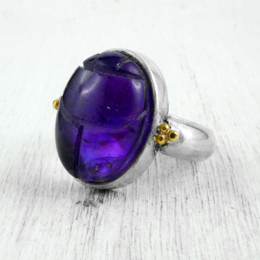 KHEPRI RING - Amethyst Scarab, Sterling silver & 18K Gold