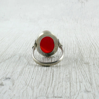 bague argent et agate rouge