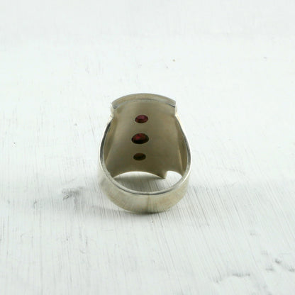 Bague en Argent 925 avec trois Grenats bruts arrière Thalisman 