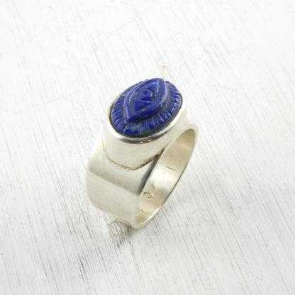 Bague mauvais œil en lapis lazuli bleue et Argent 925 Thalisman 