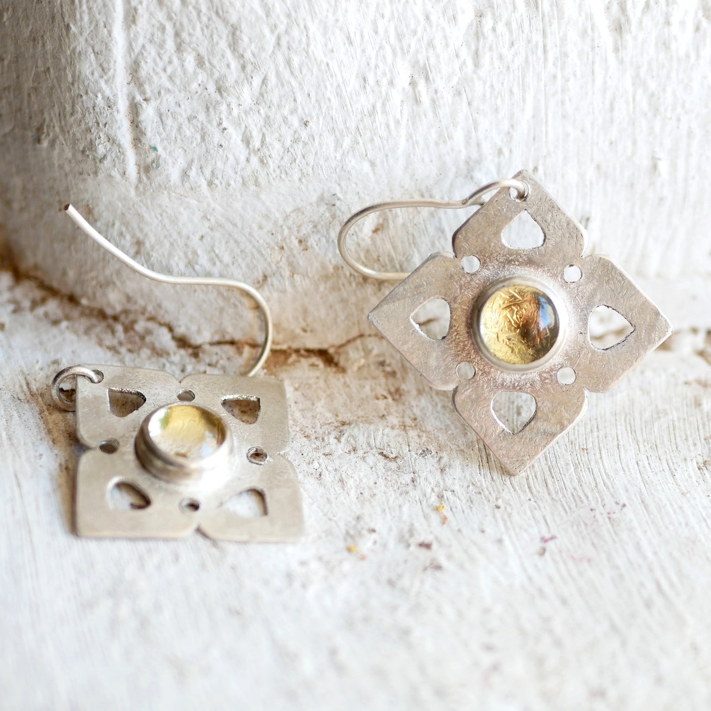 BOUCLES D'OREILLLES EOS - Argent 925, Cristal & Feuille d'Or Boucles d'oreilles Thalisman 