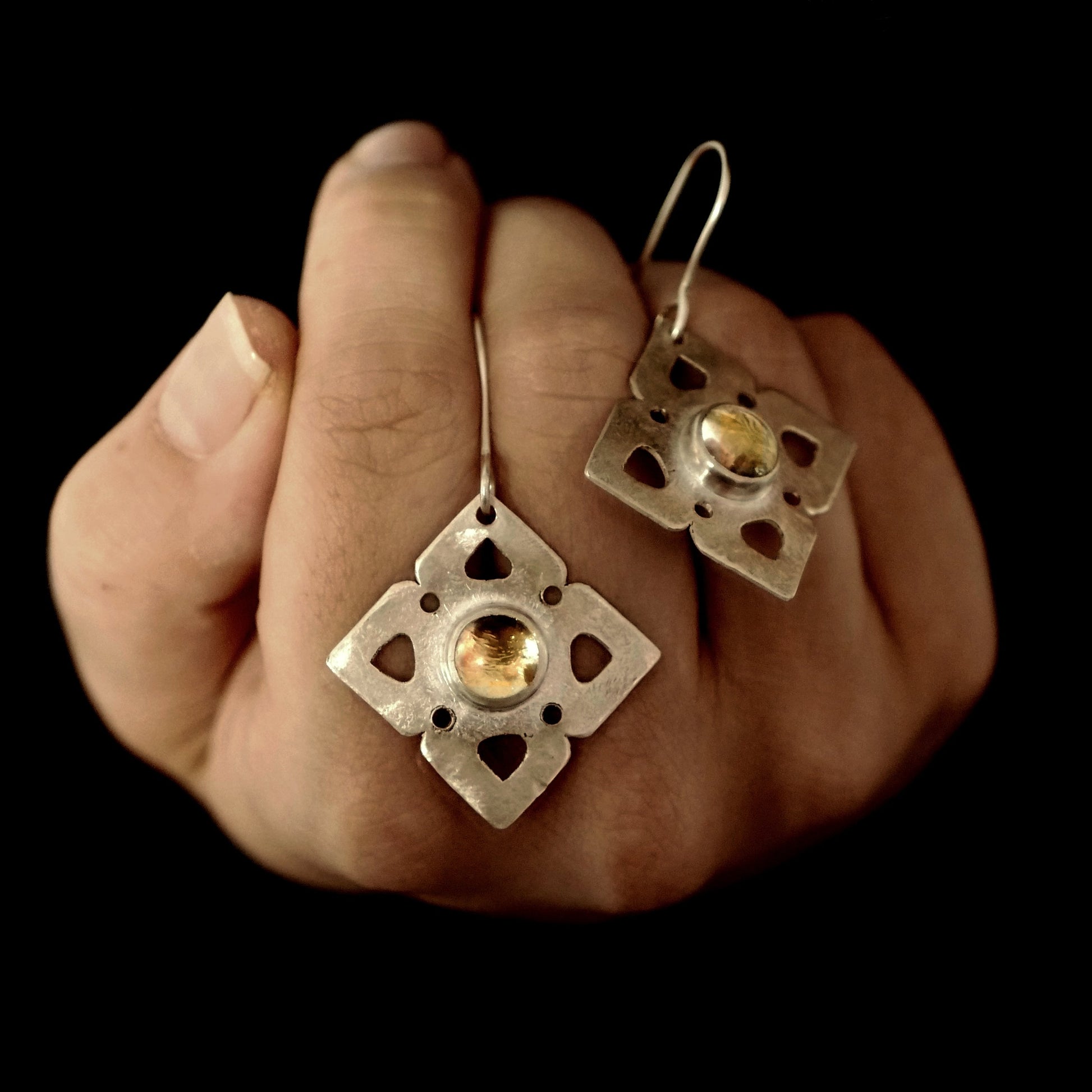 BOUCLES D'OREILLLES EOS - Argent 925, Cristal & Feuille d'Or Boucles d'oreilles Thalisman 