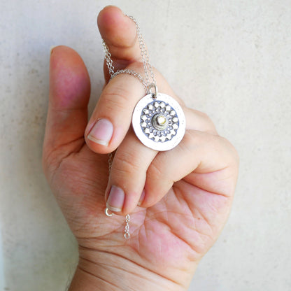 PENDENTIF AIGIS - Argent 925, Cristal & feuille d'or Thalisman 